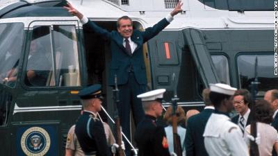 Richard Nixon departs the White House after resigning as President, August 9, 1974